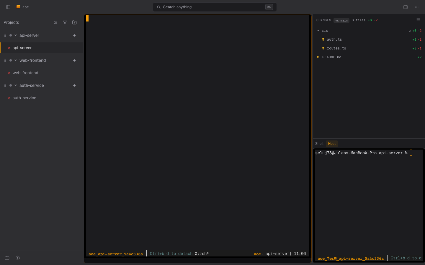 The agent terminal rendered in the browser via the PTY relay